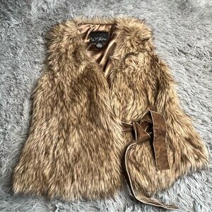 Daytrip Vest Womens Medium Faux Fur Ribbon Tie Brown Tan